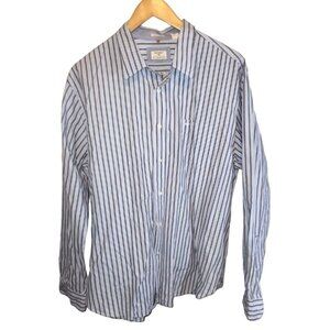 Dockers Modern Classic Fit Blue Striped Button Front Shirt Size XL